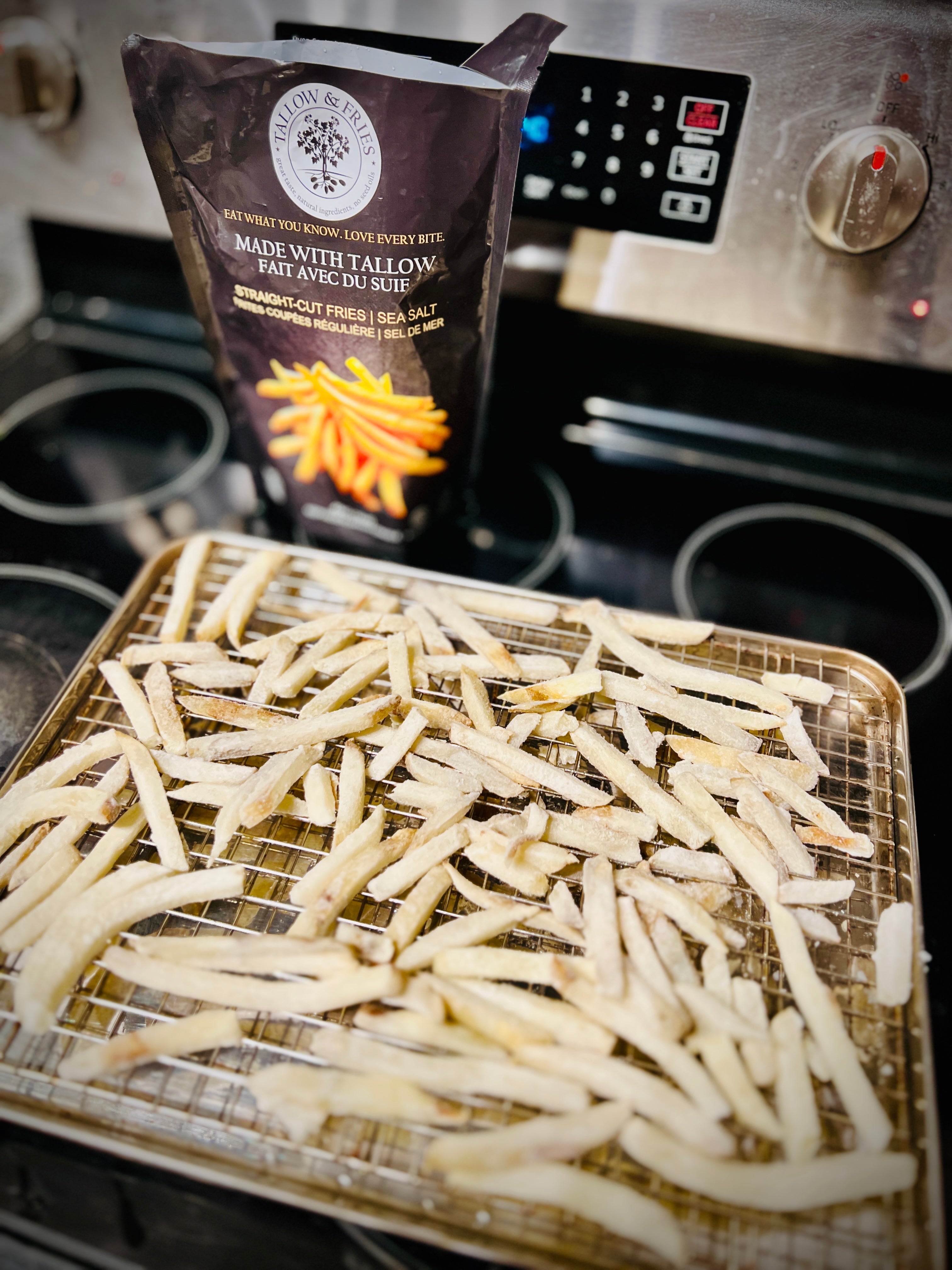 Frozen Fries on a bake pan with Grill