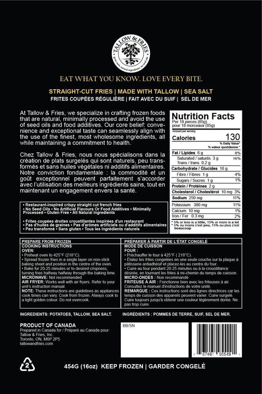 Tallow & Fries Straight Cut Fries with Sea Salt - TALLOW & FRIES